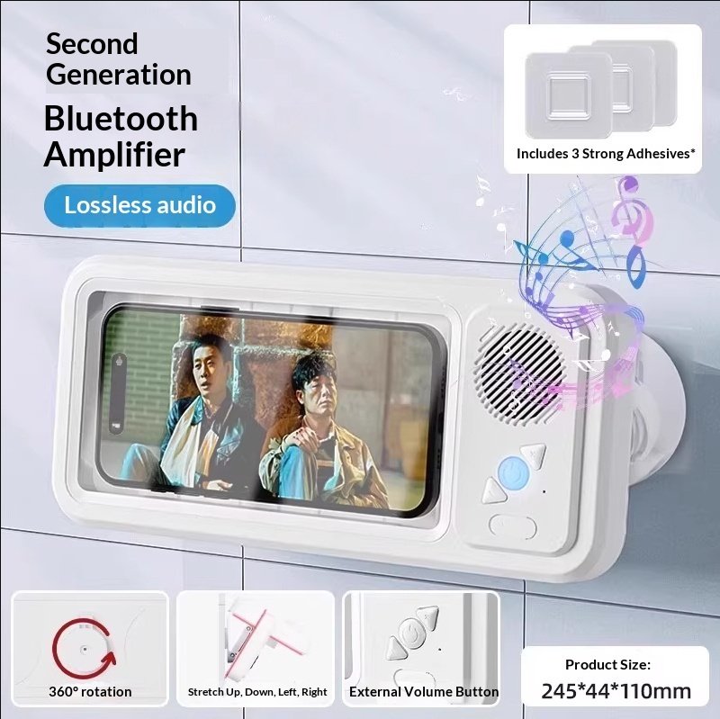 Bathroom Waterproof Mobile Phone Box Bluetooth Speaker Audio Bath TV Stand Mobile Phone Holder 360 Degree Rotation Touch Screen – Image 10