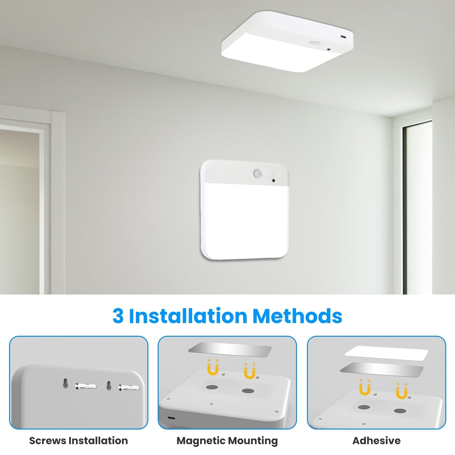 1Pc Or 2Pcs Motion Sensor Ceiling Light With Remote Rechargeable Wireless Flush Ceiling Light With 3000K 4500K 6000K 3 Timer 10 Brightness For Closet Stairs Garage Bathroom Hallway – Image 4
