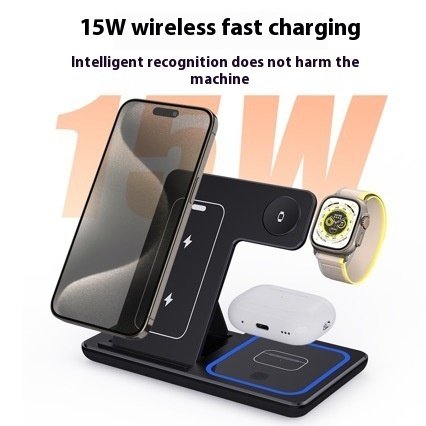15W 3 In 1 LED Fast Wireless Charger Stand Foldable Charging Station For Smart Phone 15 14 13 12 11 IWatch 9 8 7 6 5 Airpods Pro – Image 4