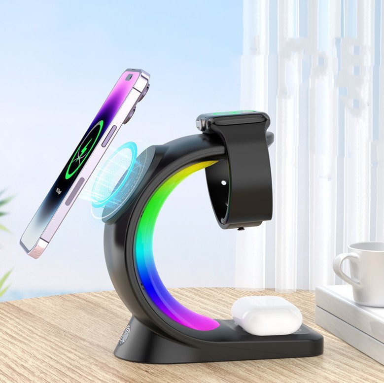 4 In 1 Magnetic Wireless Charger Fast Charging For Smart Phone Atmosphere Light Charging Station For Airpods Pro I-phone Watch – Image 8