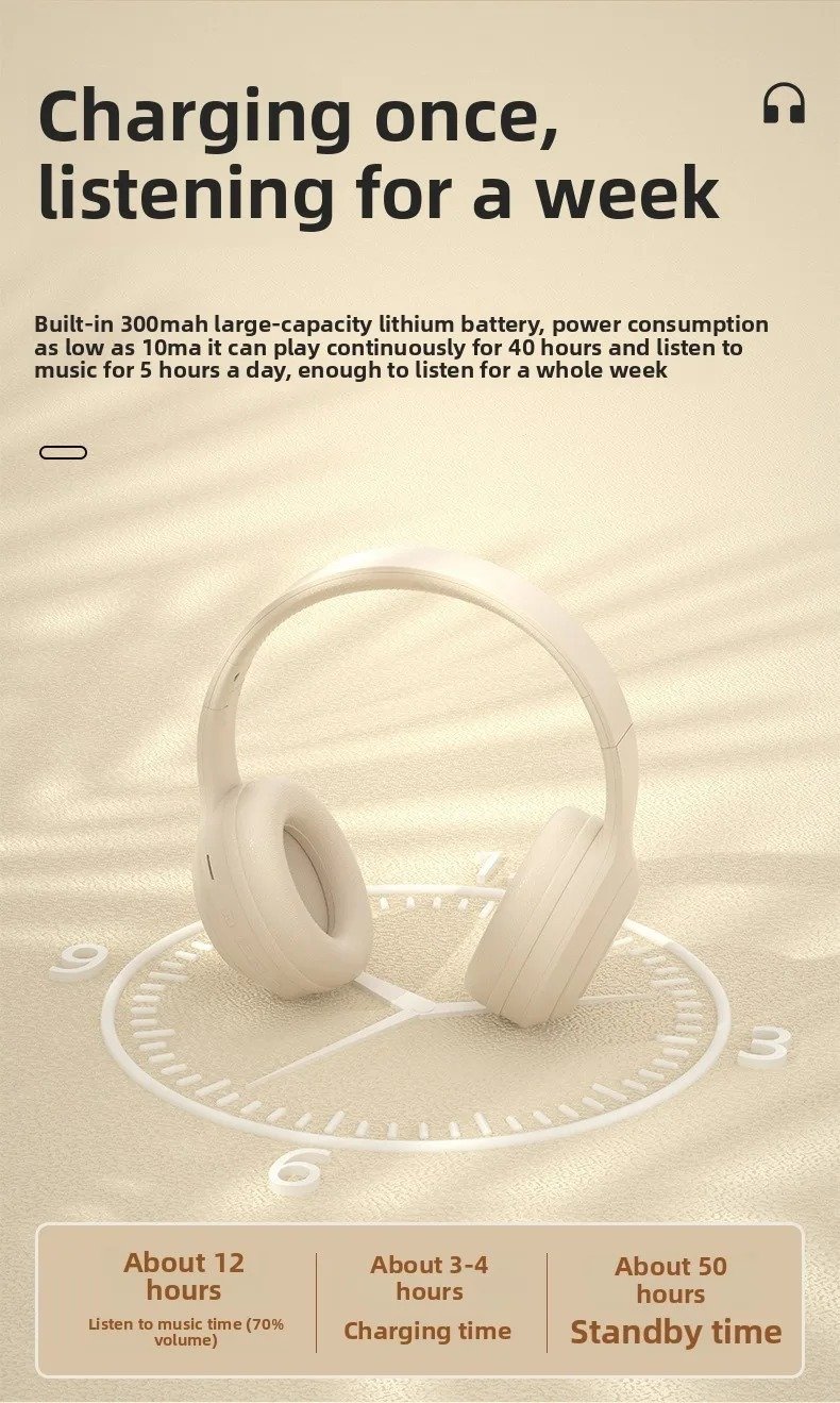 Over Ear HIFI Stereo Headsets Wireless Bluetooth Headphones Sports Gaming Earphones With HD Mic Support TF AUX Noise Reduction – Image 5