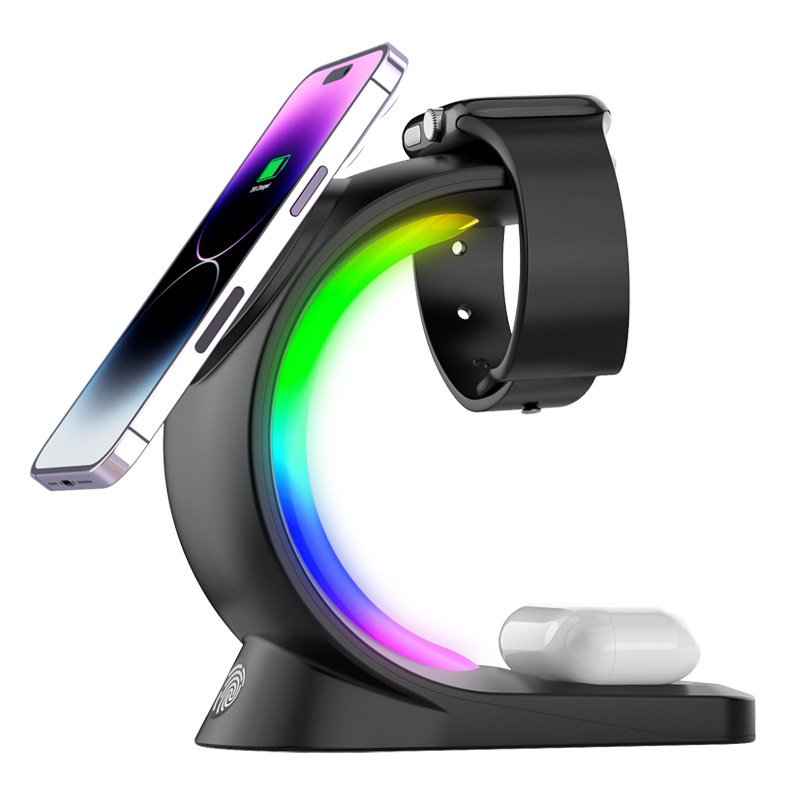 4 In 1 Magnetic Wireless Charger Fast Charging For Smart Phone Atmosphere Light Charging Station For Airpods Pro I-phone Watch – Image 2