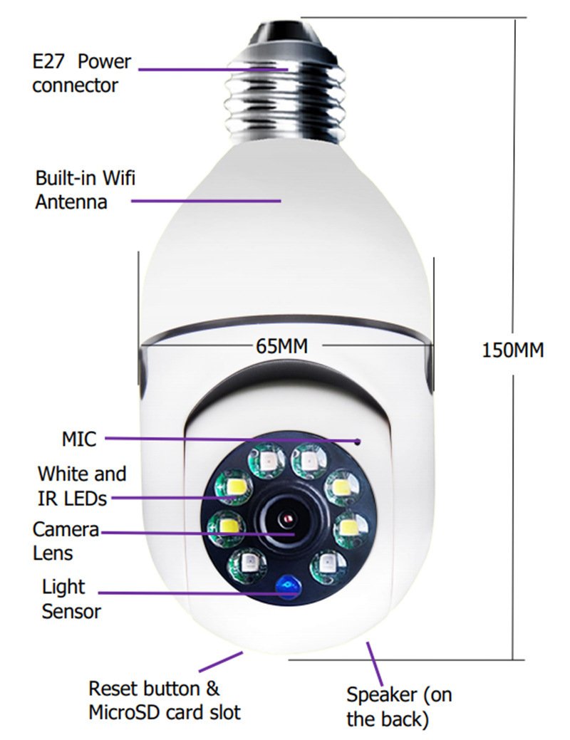 WiFi CAMERA 1080P Bulb 4X Zoom Camera E27 Home 5GWiFi Alarm Monitor – Image 10