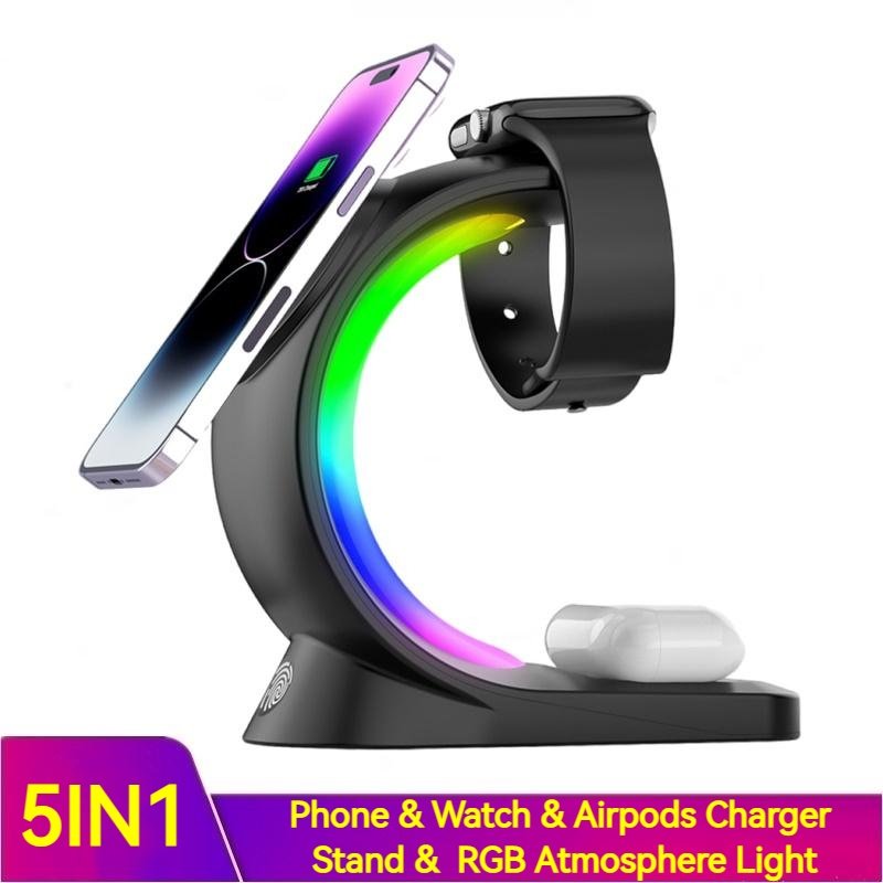4 In 1 Magnetic Wireless Charger Fast Charging For Smart Phone Atmosphere Light Charging Station For Airpods Pro I-phone Watch – Image 4