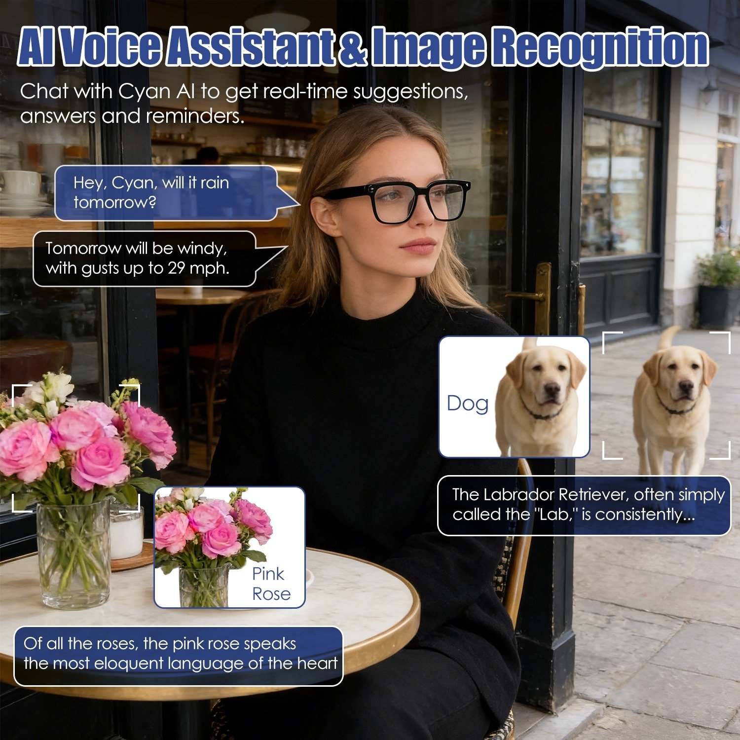 1Pc AI Smart Glasses With Camera And Audio 8MP HD1080P Real Time Translation 139 Languages Voice Assistant AI Photo Recognition Music Playback & Hands-Free Calling For Travel Meeting Vlog – Image 4