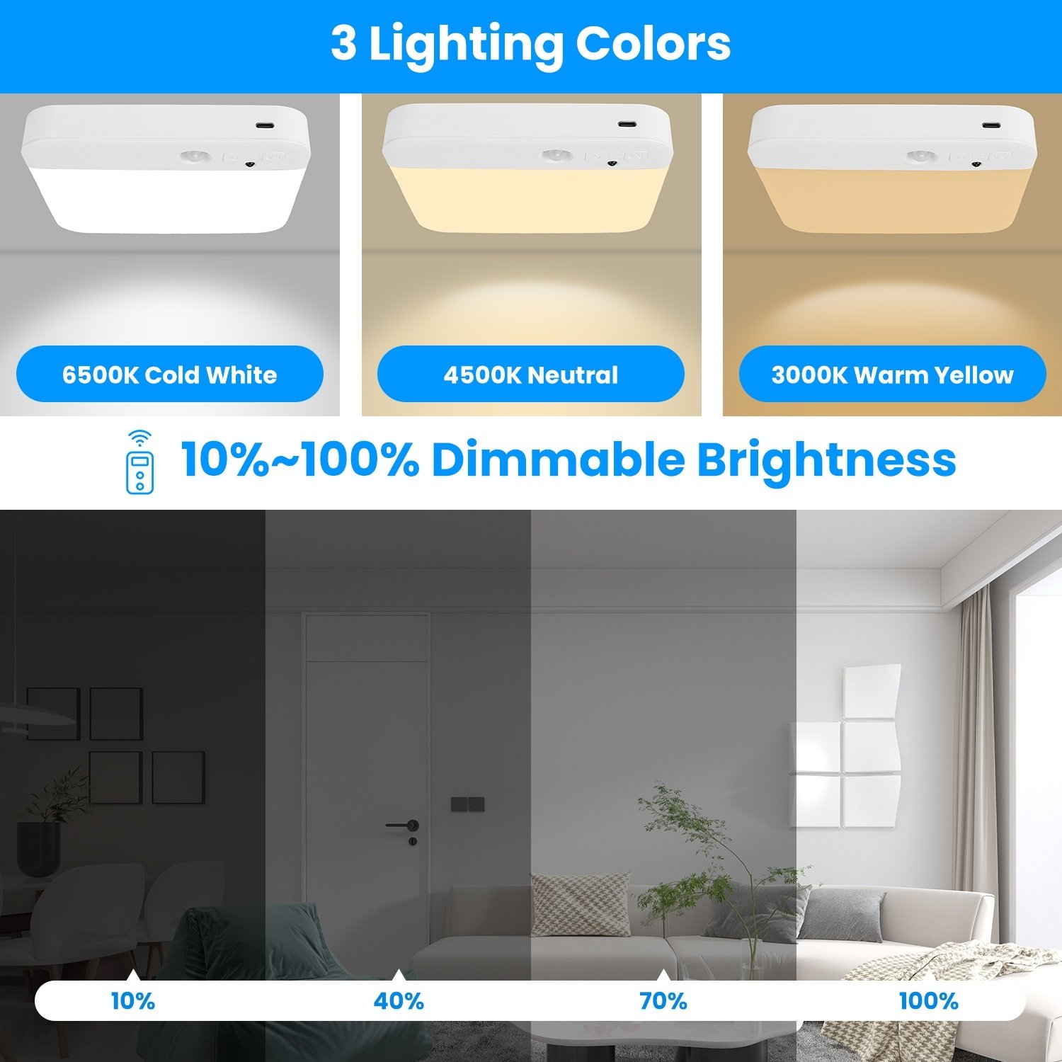 1Pc Or 2Pcs Motion Sensor Ceiling Light With Remote Rechargeable Wireless Flush Ceiling Light With 3000K 4500K 6000K 3 Timer 10 Brightness For Closet Stairs Garage Bathroom Hallway – Image 10