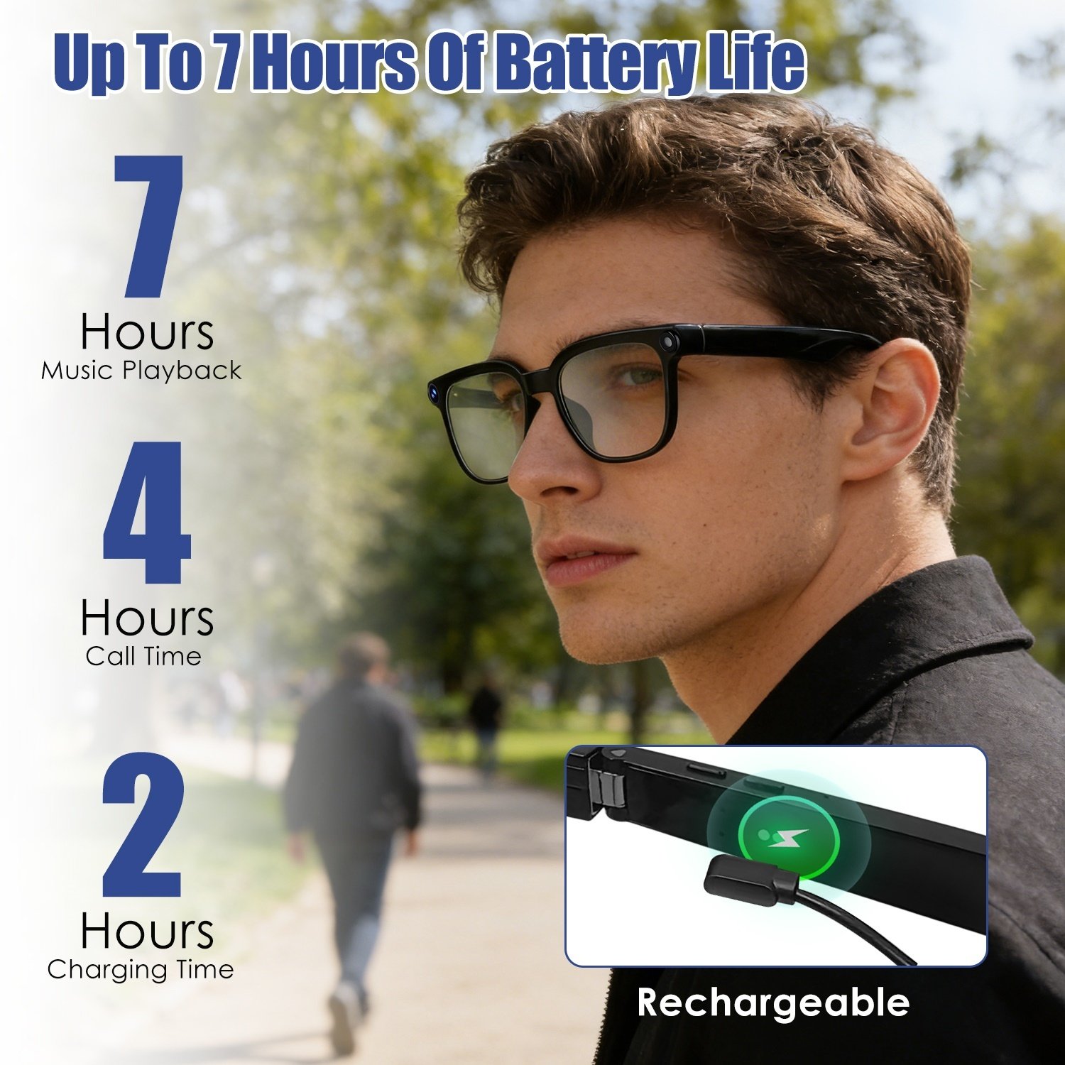 1Pc AI Smart Glasses With Camera And Audio 8MP HD1080P Real Time Translation 139 Languages Voice Assistant AI Photo Recognition Music Playback & Hands-Free Calling For Travel Meeting Vlog – Image 2