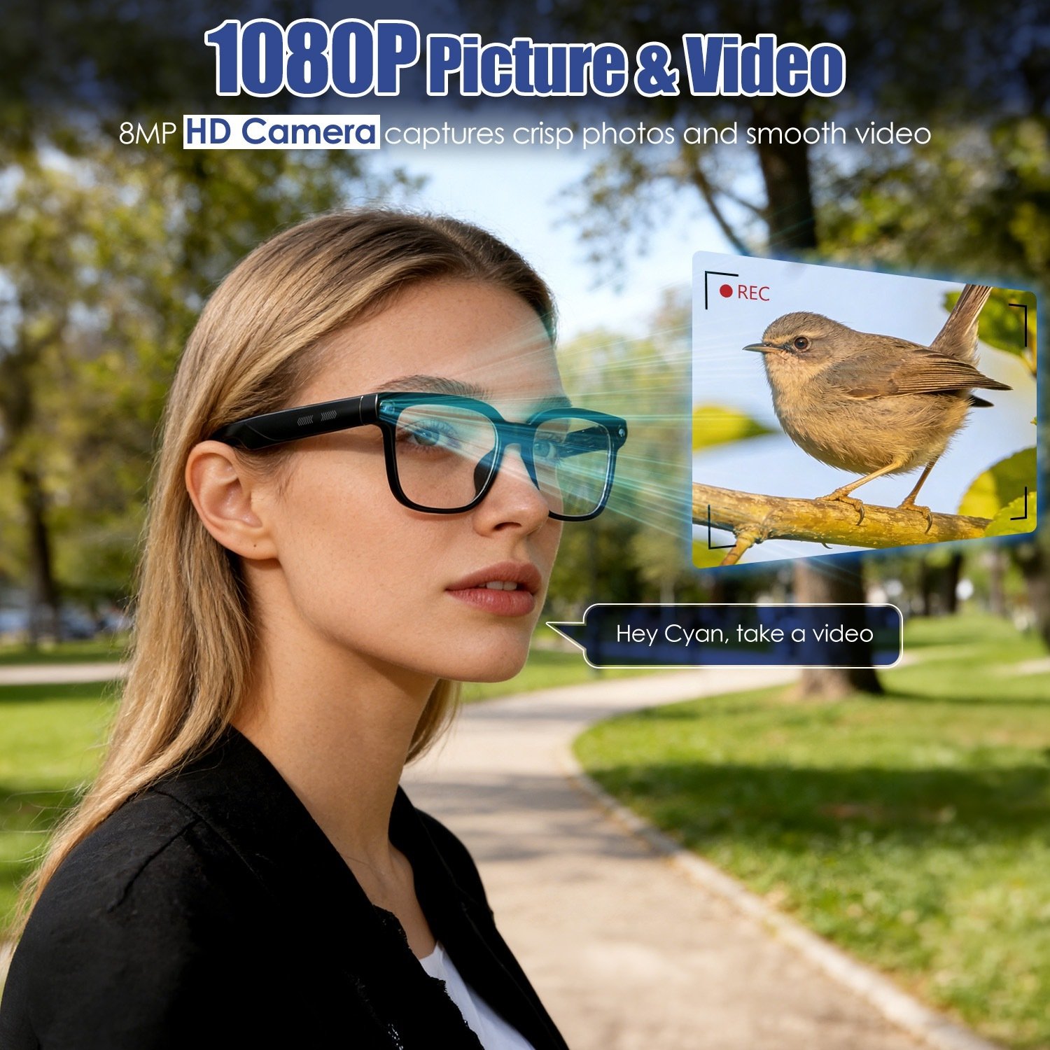 1Pc AI Smart Glasses With Camera And Audio 8MP HD1080P Real Time Translation 139 Languages Voice Assistant AI Photo Recognition Music Playback & Hands-Free Calling For Travel Meeting Vlog – Image 10