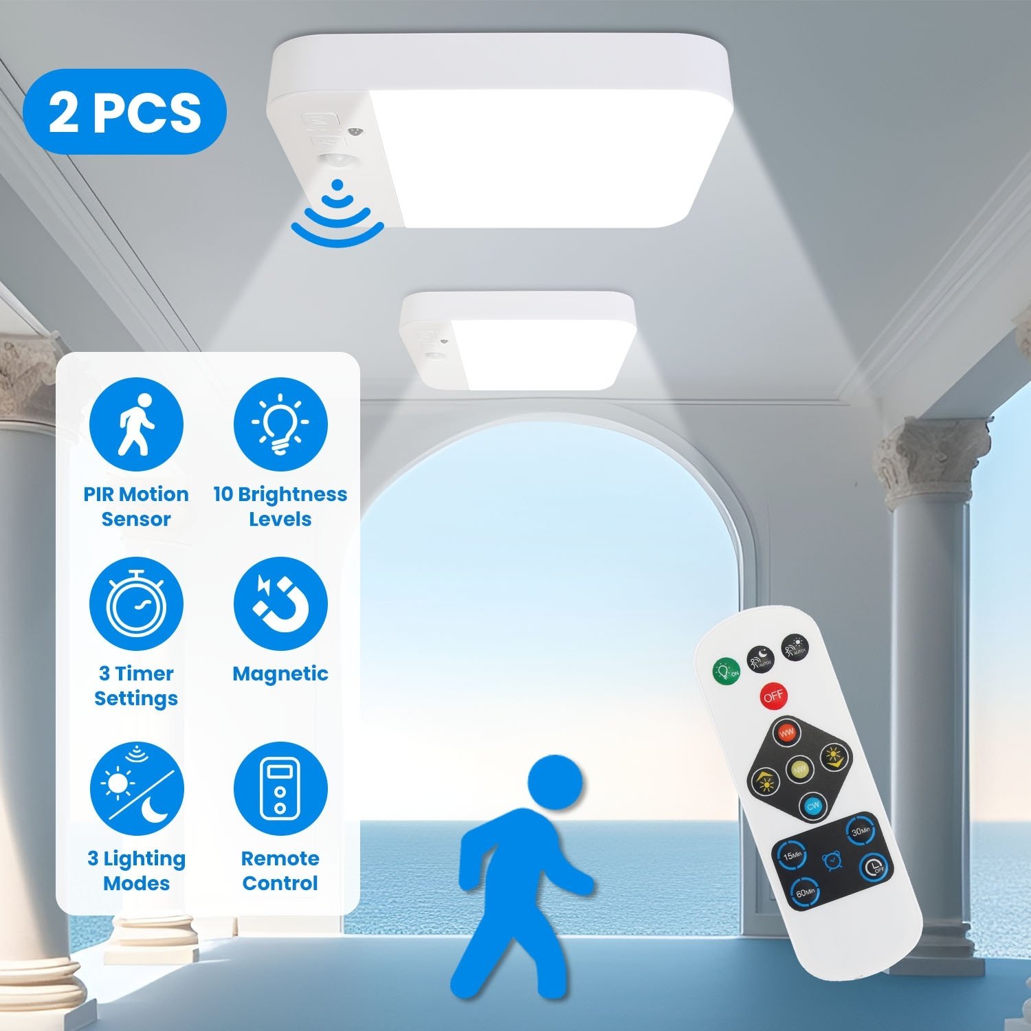 1Pc Or 2Pcs Motion Sensor Ceiling Light With Remote Rechargeable Wireless Flush Ceiling Light With 3000K 4500K 6000K 3 Timer 10 Brightness For Closet Stairs Garage Bathroom Hallway – Image 9